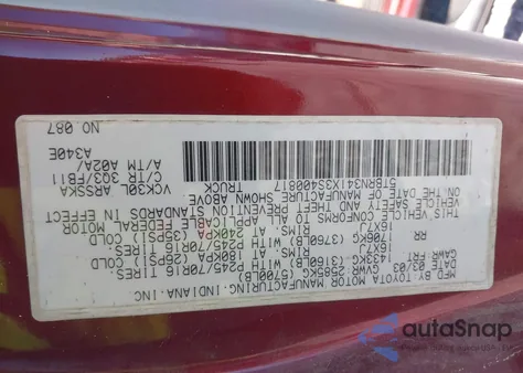 2003 Toyota Tundra Sr5 z USA, uszkodzony, nr VIN 5TBRN341X3S400817